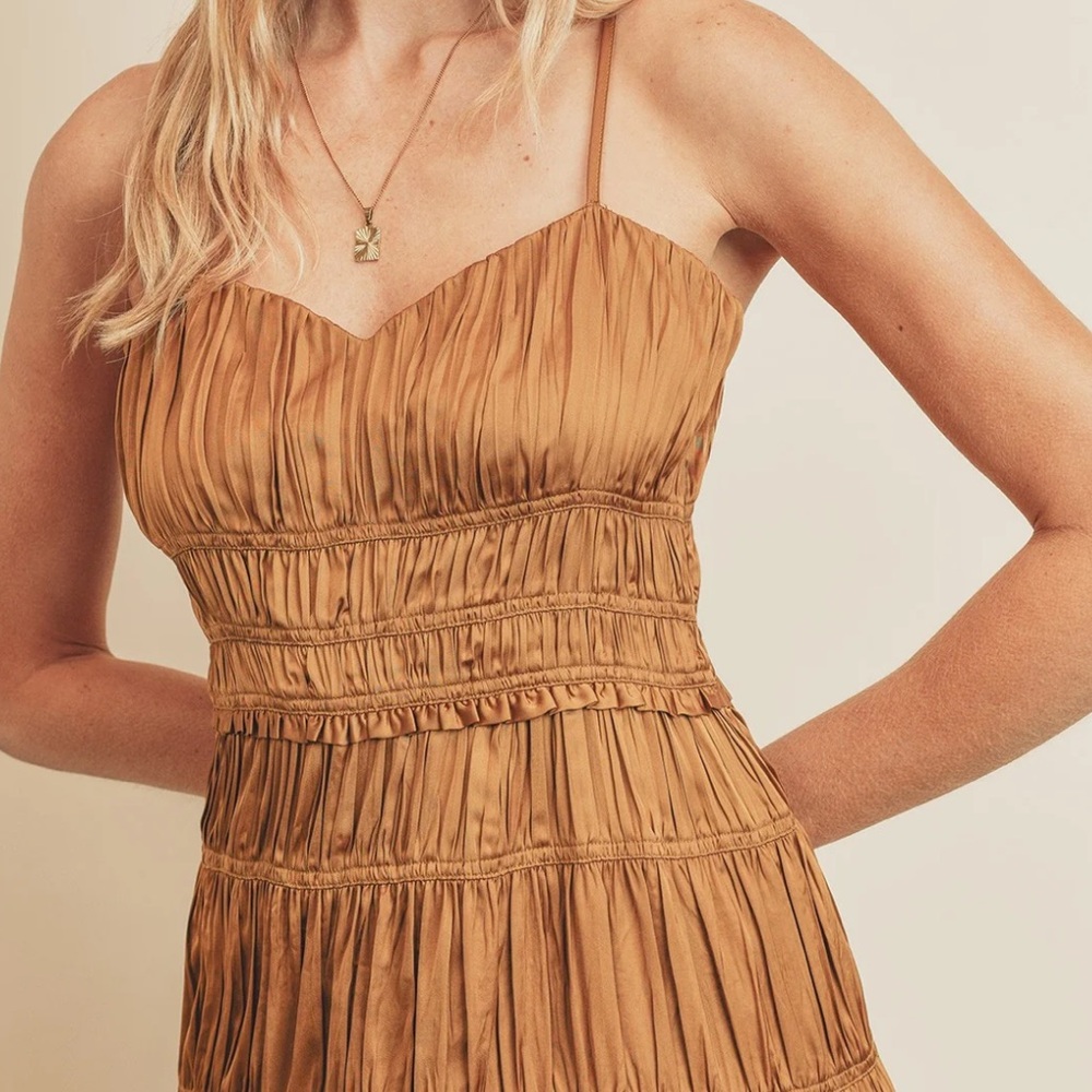 Anthropologie Ruched Slip Dress in Burnt Orange